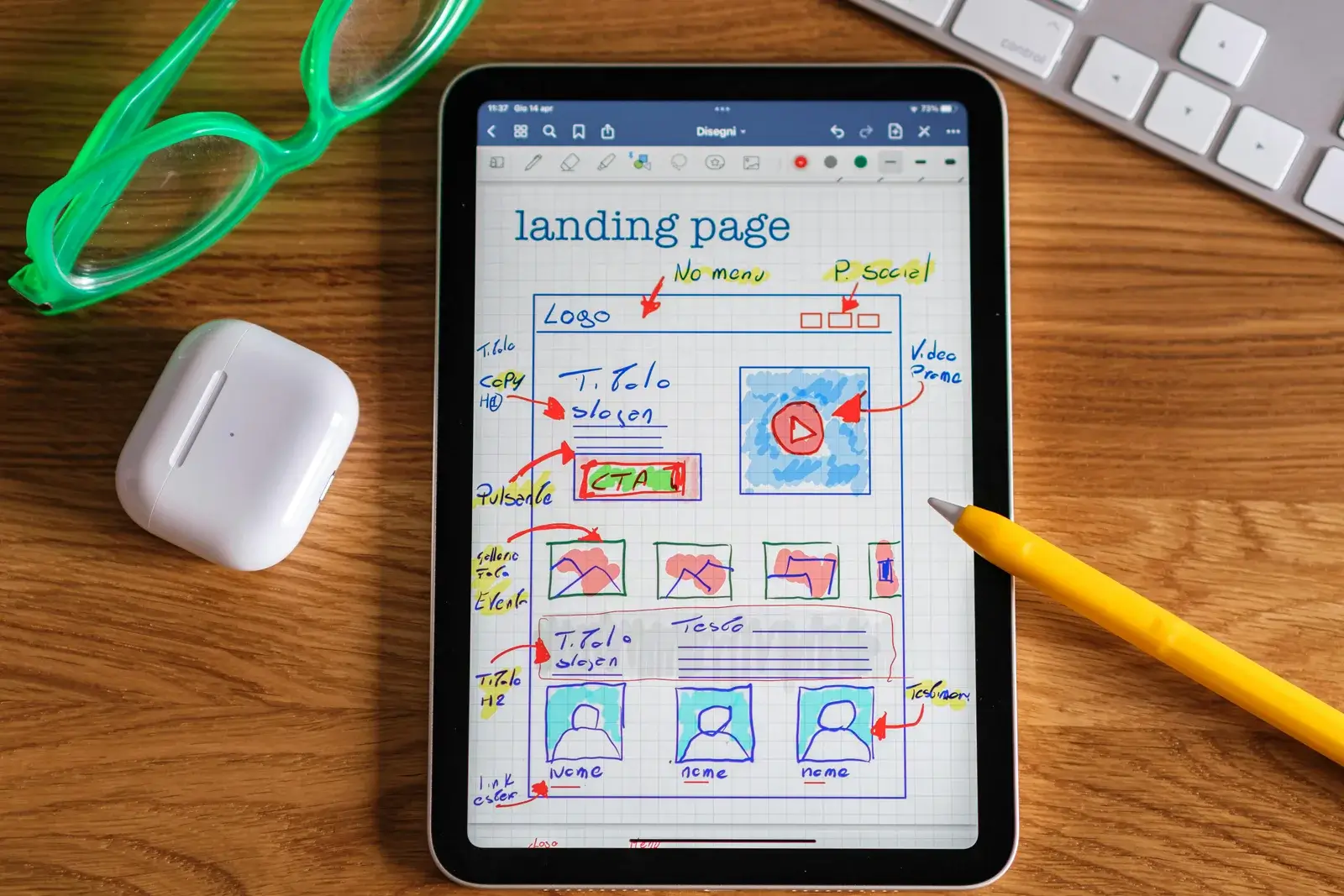 iPad displaying website wireframe and landing page design for high-converting websites