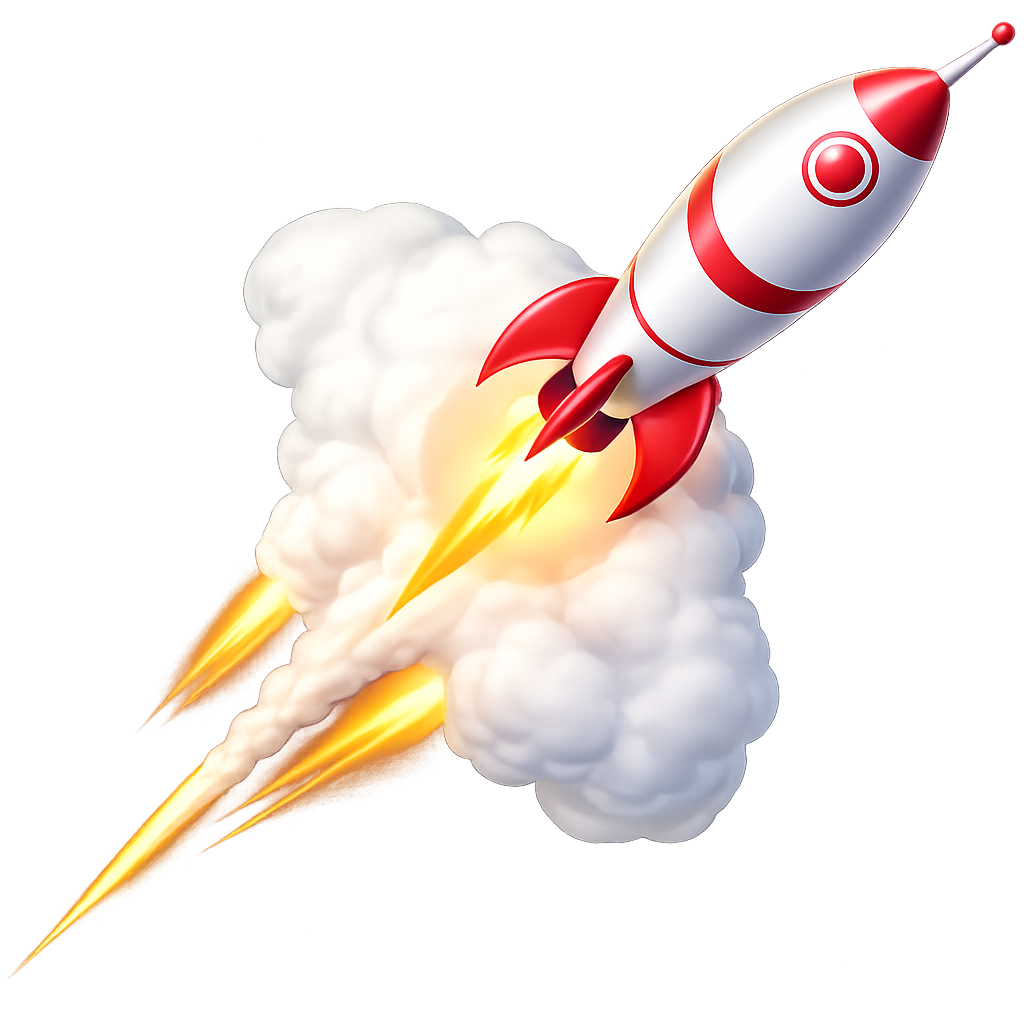 Rocket launch illustration representing startup growth, business success and fast digital performance.