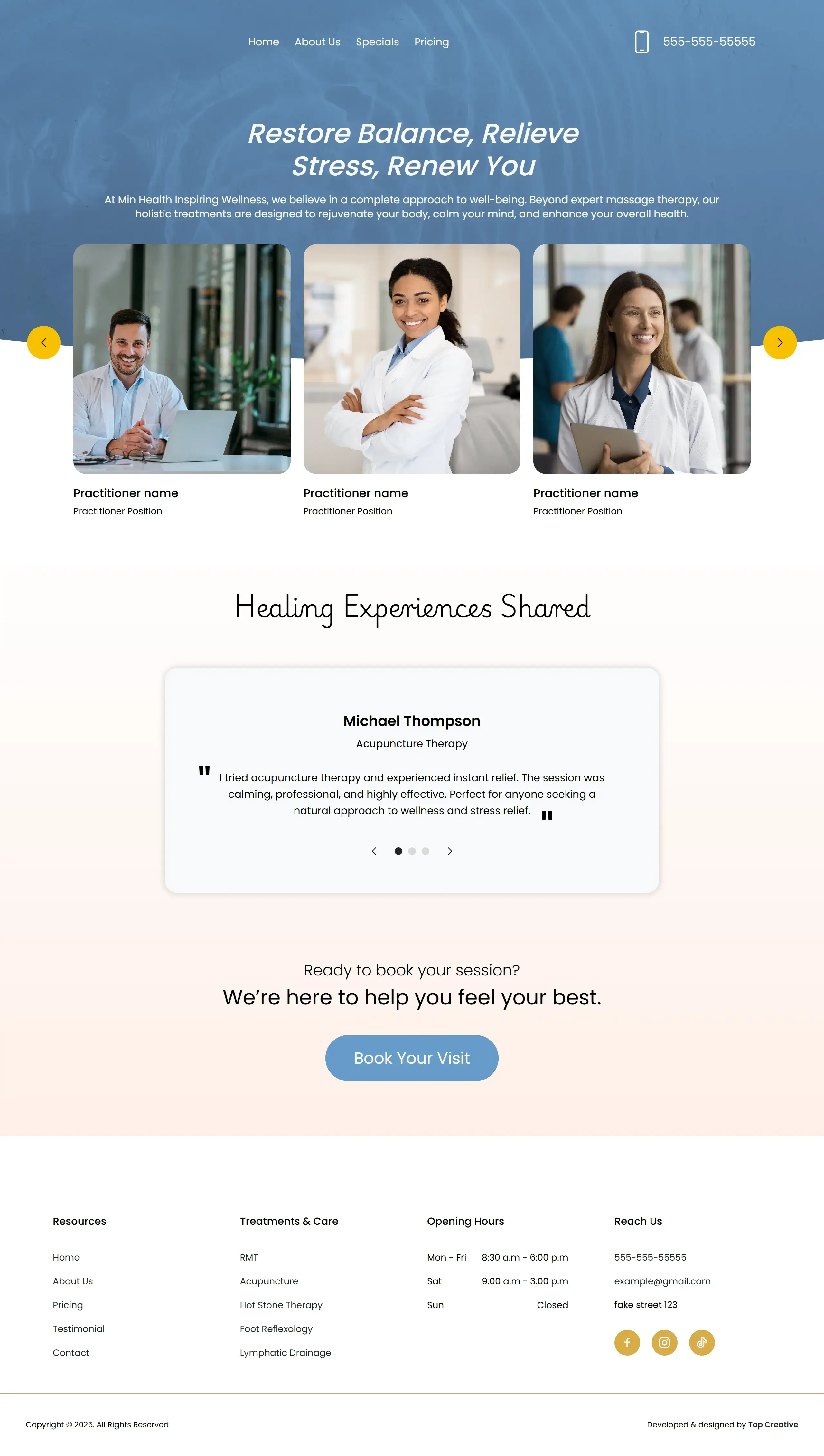 Acupuncture About Us page design emphasizing clinic story, practitioner expertise, and patient trust
